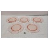 5) Pink Depression Glass Plates