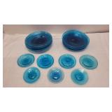 Vintage Blue Depression Glass Plate Set
