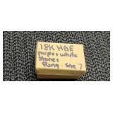 18k HGE Purple & White Stones Ring Sz 7