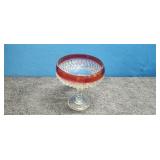 Cranberry Red Rim Crystal Candy Dish