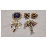 3) Vintage Brooches & Clip On Earrings