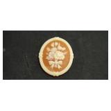 Signed Avon Vintage Carved Flower Cameo Brooch