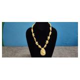 Vtg 1970's Carved Cow Bone Necklace