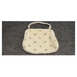 Vtg 1950's Corde Bead Ivory Floral Clutch Purse