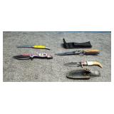 4) Knives 2) Pocket Knives,  2) with Belt Sheath