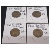 4) 1928 Indian Head / Buffalo Nickels Good Dates