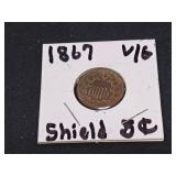 1867 Shield Nickel  V/G  Date