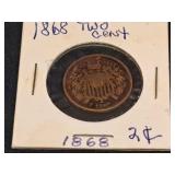 1868 Two Cent Coin  V/G Date Good