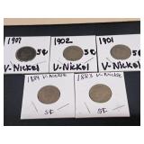 5) V Nickels 1883 - 1907