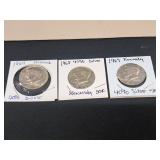 3) Kennedy 40% Silver Half Dollars 1967 - 1969