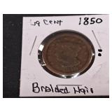 1850 Braided Hair Large Cent  V.F.