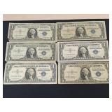 6) Silver Certificates - 5) 1957, 1) 1935 G