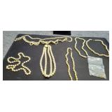 Vtg White Bead Necklaces & Stick Pin