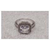 925 Silver Ring, Small & 1 Large Gemstone Sz 5.25