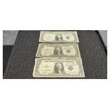 3) 1935 C Silver Certificates Blue Seal Dollars