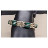 Vtg 925 Sterling Silver Green Onyx ? Bracelet