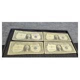 4) 1957 Silver Certificates Blue Seal Dollar Bills