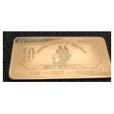 Ten Troy Ounce Bar of Cooper