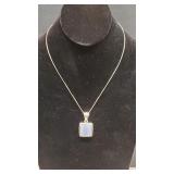 925 Italy Necklace w/ Square-Cut Blue Lace Agate