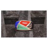 925 CNA Multi Color Inlay Ring Sz 7.5