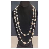 Single Strand Necklace Faux Pearls Shell Very Long