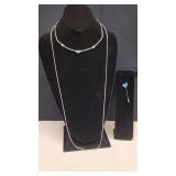 Turquoise Bead Necklace, Silver Snake Chain