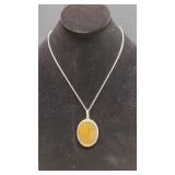925 Silver Necklace w/ Polished Yellow Gemstone