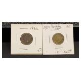 2) Indian Head Pennies  1862 & 1864 Dood Dates