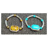 Vtg Tiger Eye Agate,Faux Turquoise Stretch
