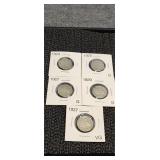 5) Indian / Buffalo Nickels 1924, 25, 27, 29, 37