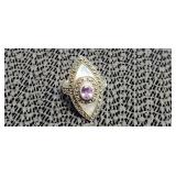 925 Long Onyx & Amethyst Marcasite Ring Sz 7