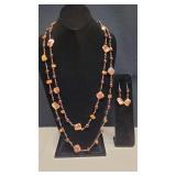 Copper Color Faux Pearl & Shell Necklace Earring