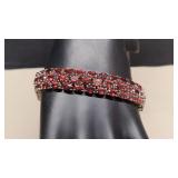 925 Bracelet 3 Rows Red Gemstones Bracelet