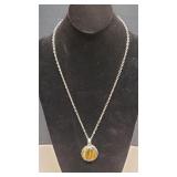 Necklace w/ 925 Round Tiger's Eye Pendant