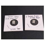 2) 1 Gram Each  Fine Silver Bars