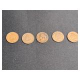 5) Indian Head Pennies 1840, 1900. 03, 03, 06