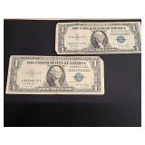 2) One Dollar Silver Certificates Blue Seal 1935 E