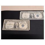 2) One Dollar Silver Certificates Blue Seal 1935 C