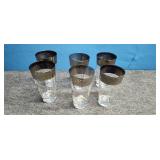 6) Drinking Glasses MCM Silver Band Floral