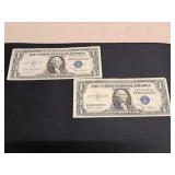 2) One Dollar Silver Certificates Blue Seal 1935 D