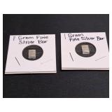 2) 1 Gram Each  Fine Silver Bars