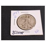 1947 D Silver Walking Liberty Half Dollar