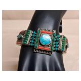 Tibetan Cuff Bracelet w/ Turquoise and Coral
