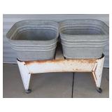 Vintage Double Galvanized Washtub Set w/Stand
