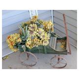 Vintage Wooden Wagon w/Artificial Flowers