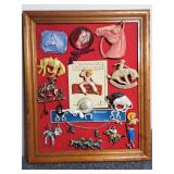 Framed Collection of Pins, Charms & More