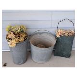 Vintage Galvanized Buckets & Planter
