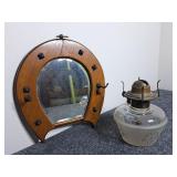 Antique Peg Oil Lamp & Vintage Mirror
