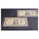 2) 1957 A & 1957 B Silver Certificate Blue Seal