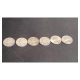 6) 90% Silver Quarters 54, 54, 59, 60, 64, 64